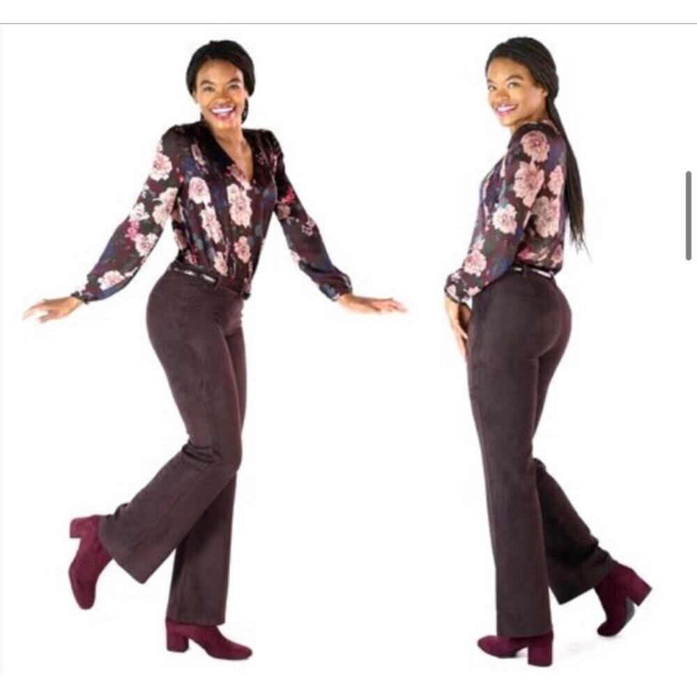 Betabrand Size Large Petite Faux Suede Straight Leg Yoga Dress Pants Brown NWT